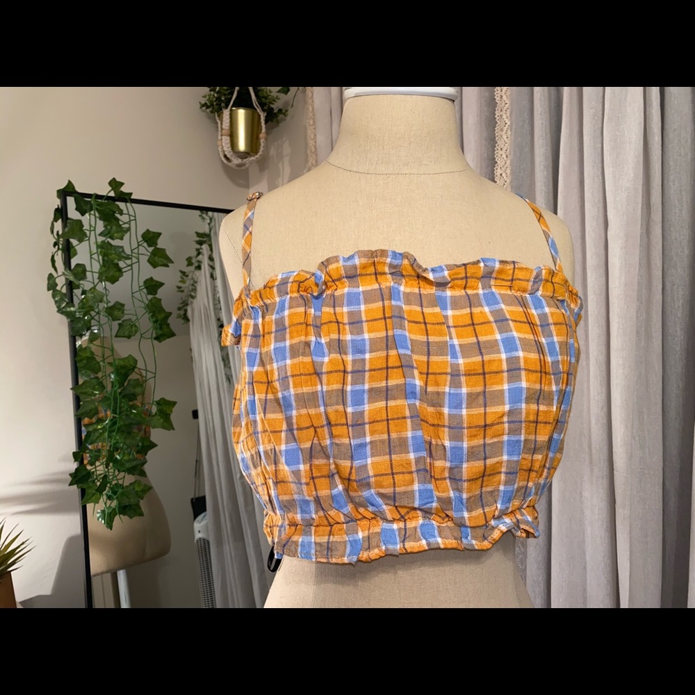 Orange and light blue crop top